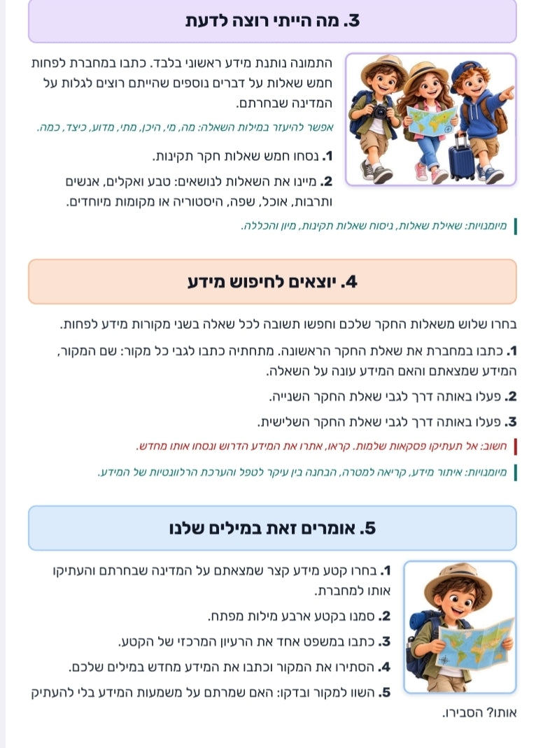 חוקרים מדינות סביב העולם | ערכת חקר לקידום מיומנויות עברית