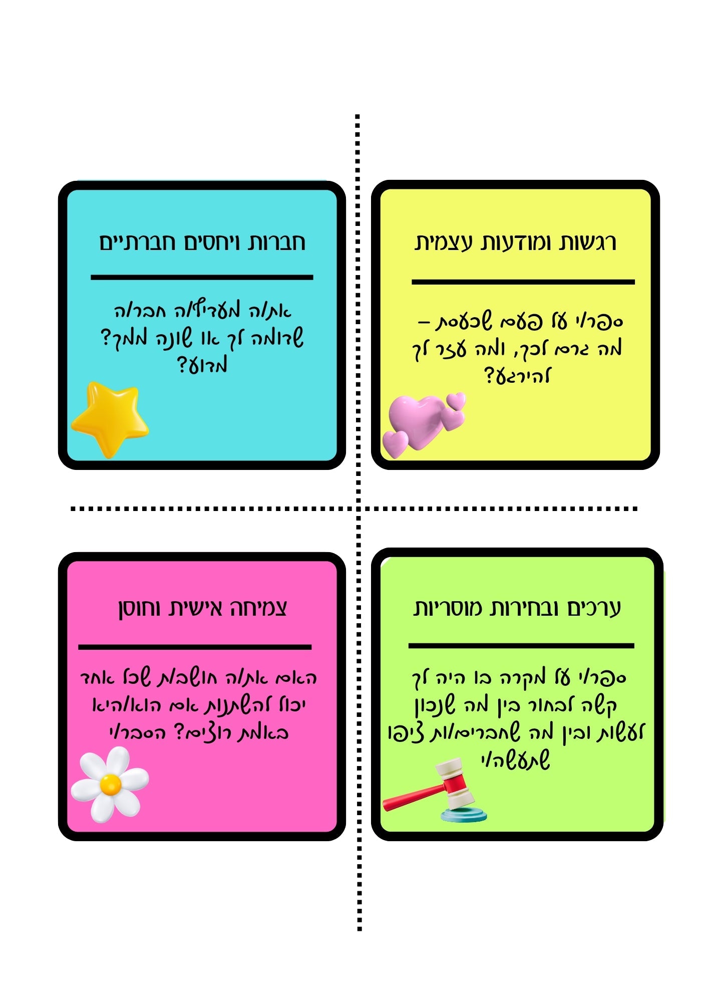 מדברים מהלב – ערכת קלפי שיח רגשיים וערכיים - הוראה בהתאמה אישית
