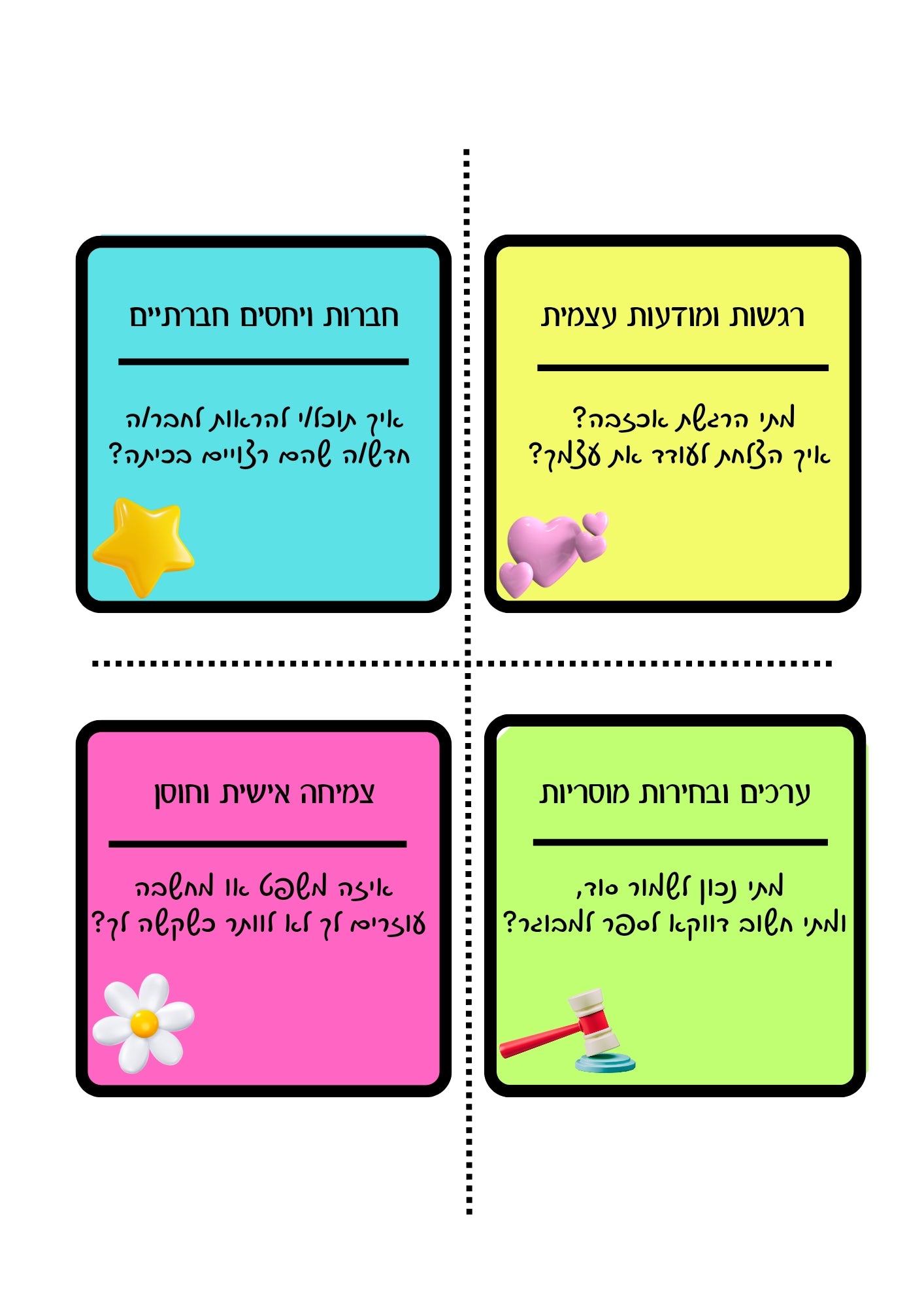 מדברים מהלב – ערכת קלפי שיח רגשיים וערכיים - הוראה בהתאמה אישית