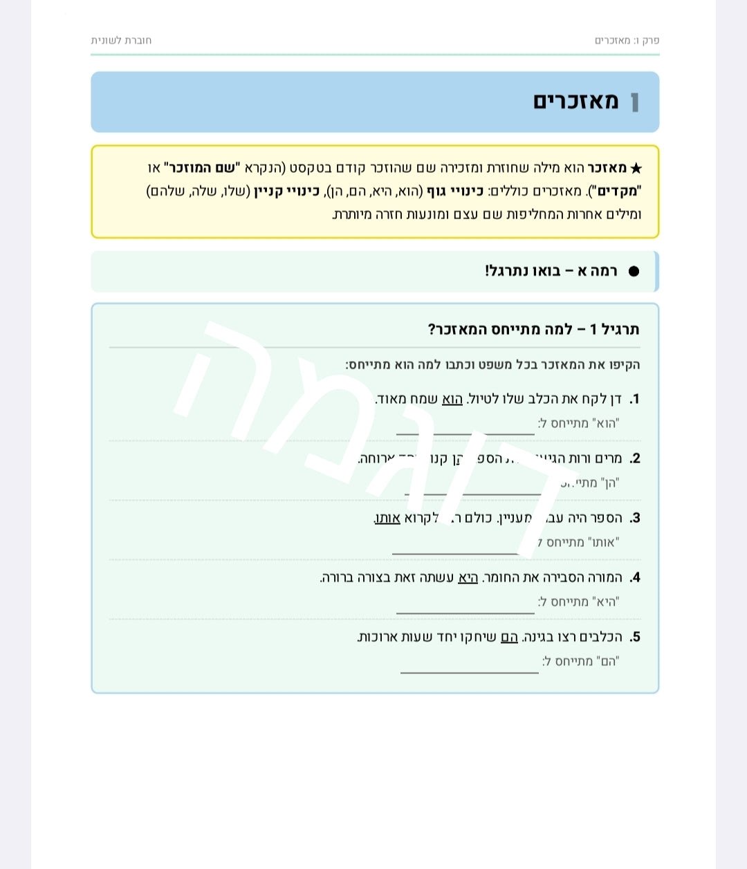 חוברת תרגול לשוני לכיתות ה - ו - הוראה בהתאמה אישית